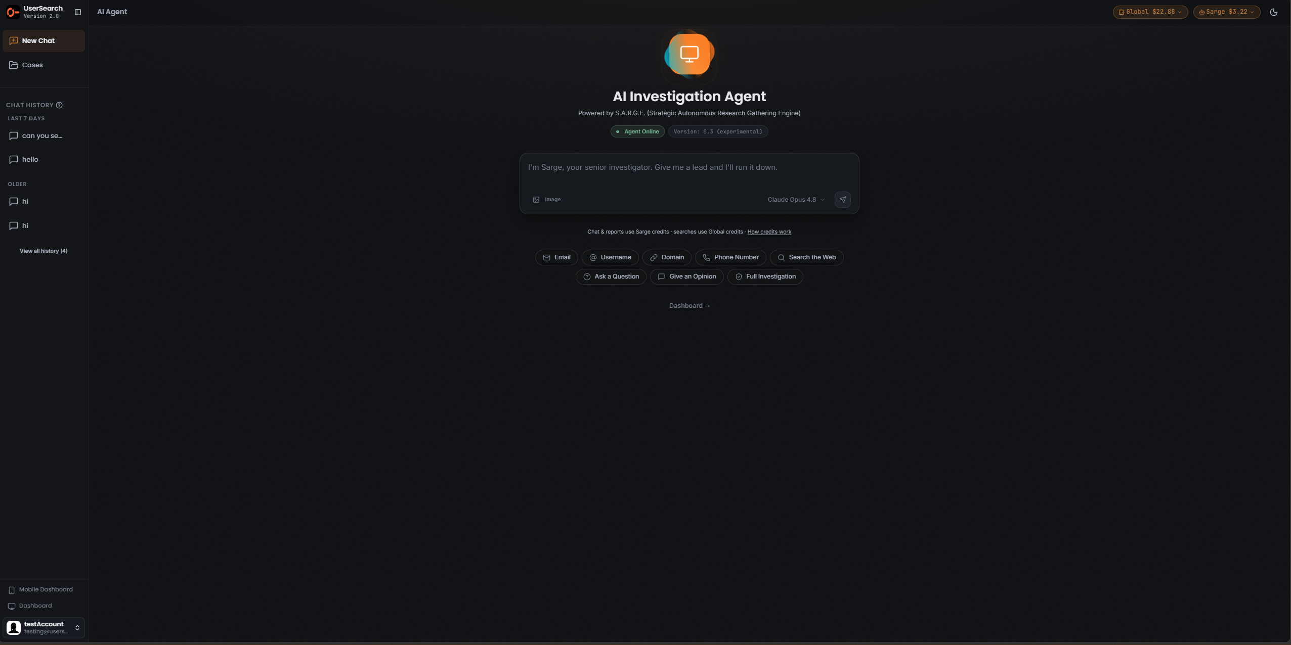 AI Agent consent modal naming the AI data sources before a search runs