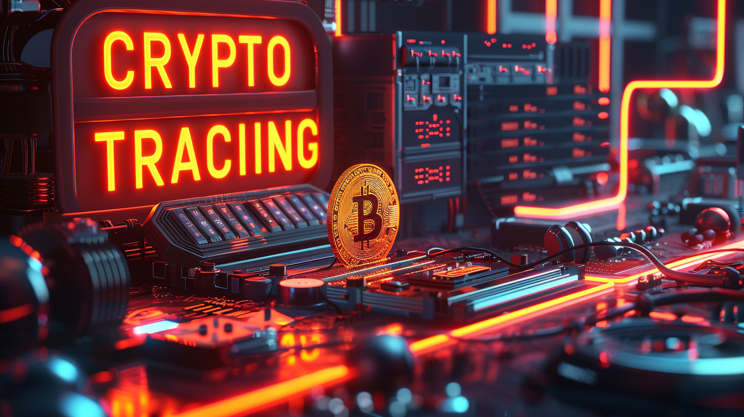 Crypto tracing concept with blockchain nodes and digital wallet