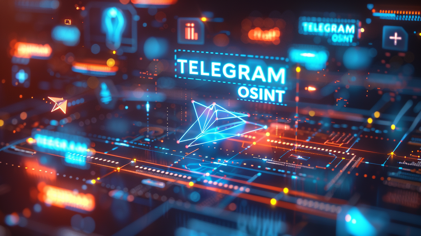 Telegram OSINT concept with message bubbles and network graph